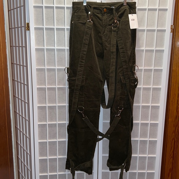 CARGO BONDAGE PANTS;OLIVE Corduroy , adjustable straps - Picture 1 of 7